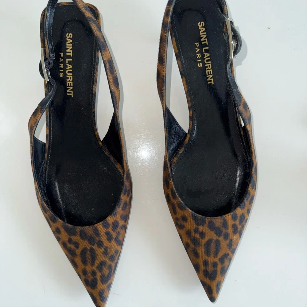 Saint Laurent Brown Leopard Print Heels - Picture 1 of 4